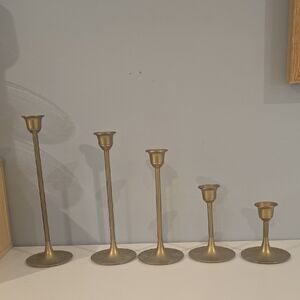 Vintage Brass Set Of 5 Tapered Tulip Candle Holders